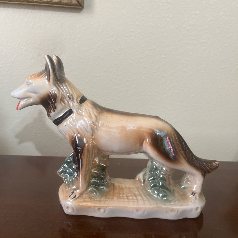 Vintage German Shepherd Figurine Ceramic Dog Handcrafted in Brazil
